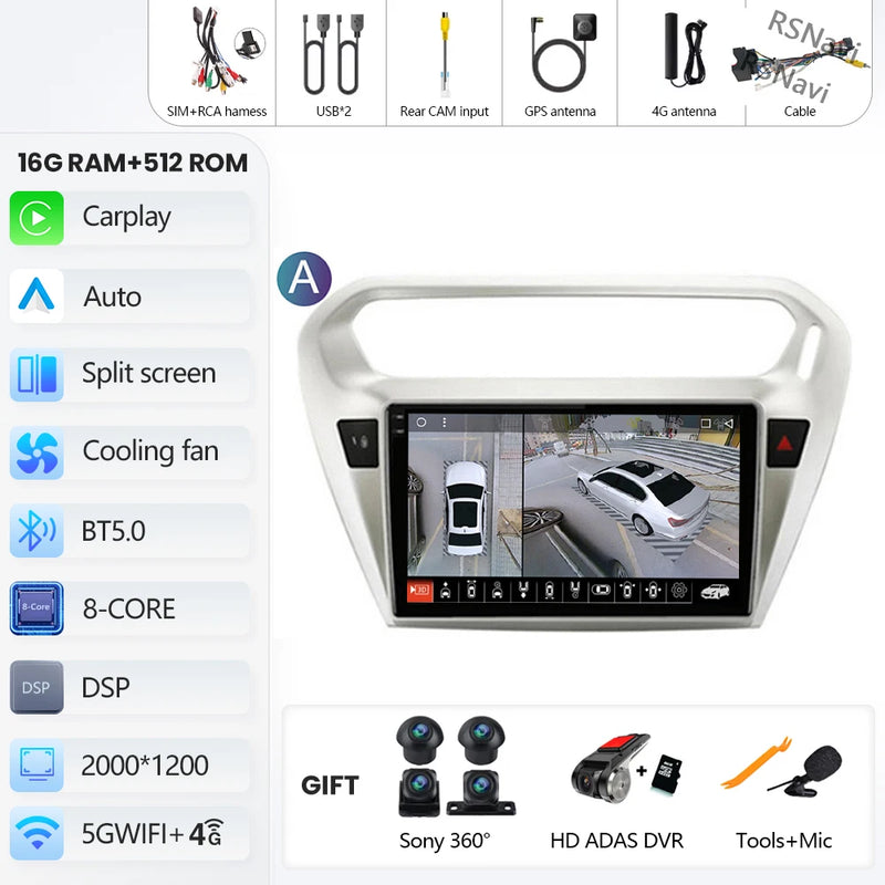 Autoradio CarPlay Peugeot 301 et Citroën C-Elysée (2012-2016) – Écran QLED, Android 16, vue 31