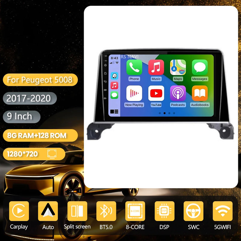 Autoradio CarPlay Peugeot 3008 et 5008 (2017-2020) – Écran 9 pouces, Android 16, vue 15