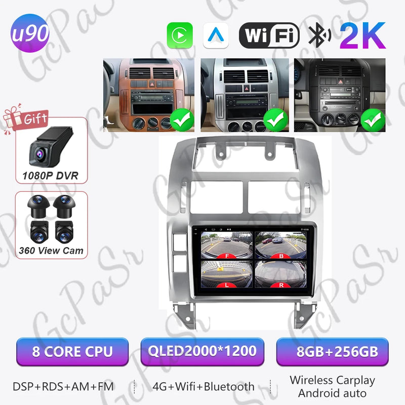 Autoradio CarPlay Volkswagen Polo 4 (2004-2009) – Écran 9 pouces, cadre noir ou argent, vue 40