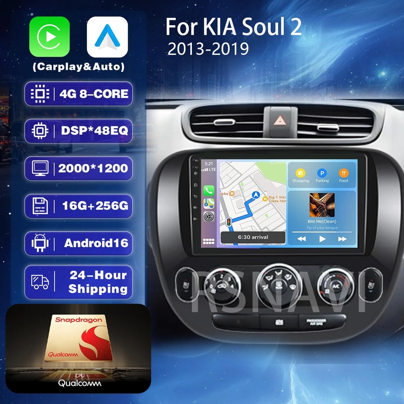 Autoradio CarPlay Kia Soul 2 (2013-2019) – Écran 9 pouces, jusqu'à 16 Go + 256 Go