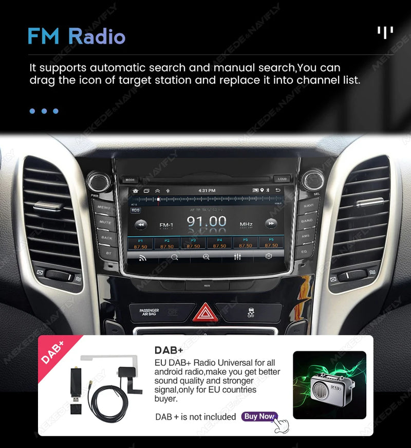 Autoradio CarPlay Hyundai i30 GD et Elantra GT (2011-2017) – Écran IPS 7 pouces, 2 Go + 64 Go, vue 24