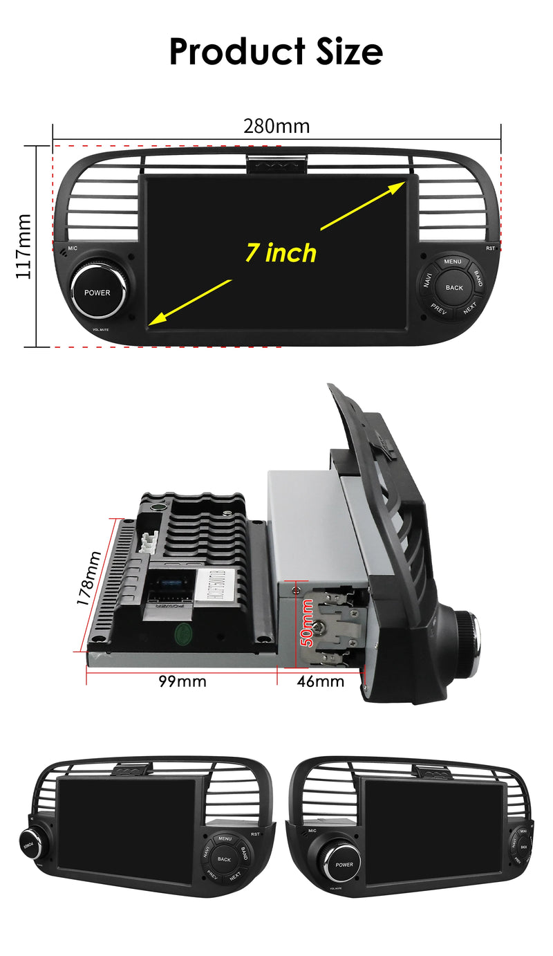Autoradio CarPlay Fiat 500 (2007-2015) – Écran 7 pouces, 8 cœurs, jusqu'à 8 Go + 128 Go, vue 50