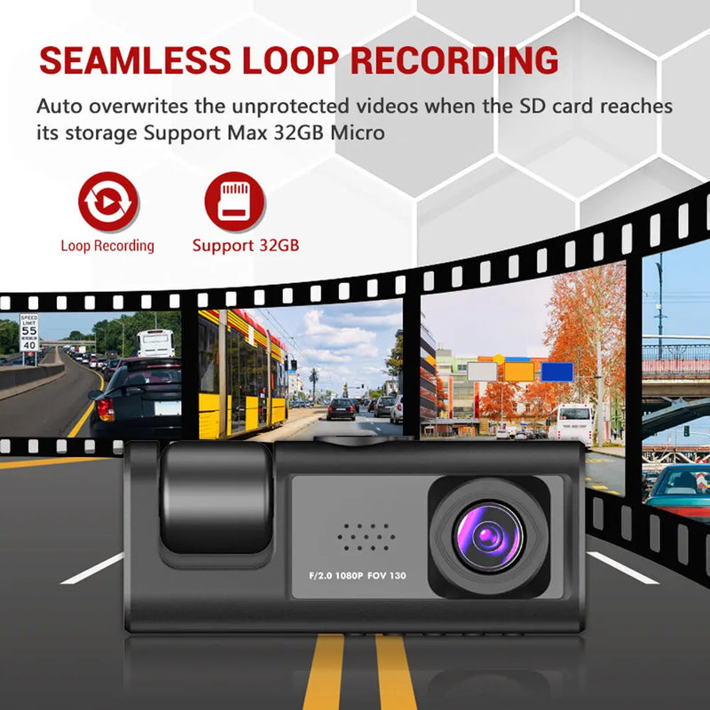 Dashcam Avant et Intérieur 1080P – Écran 2 Pouces, Caméra Arrière en Option, vue 3