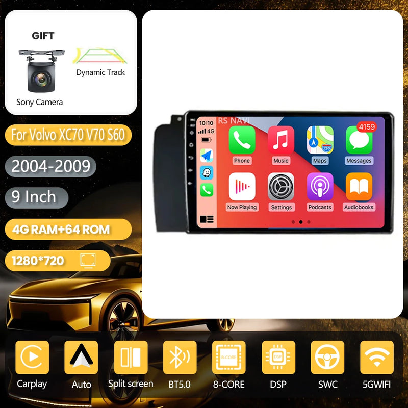 Autoradio CarPlay Volvo XC70, V70 et S60 (2004-2009) – Écran 9 pouces, jusqu'à 16 Go + 256 Go, vue 12