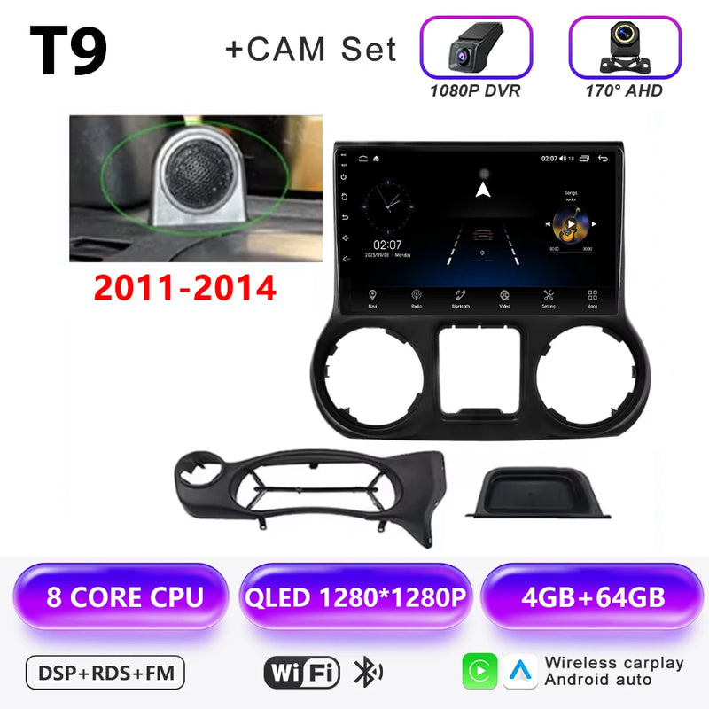 Autoradio CarPlay Jeep Wrangler JK (2011-2018) – Écran 9 pouces sans fil, jusqu'à 12 Go + 256 Go, vue 21
