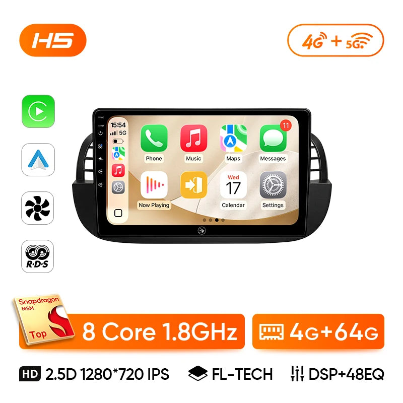 Autoradio CarPlay Fiat 500 (2010-2017) – Écran 9 pouces, sans fil, jusqu'à 8 Go + 256 Go, vue 32
