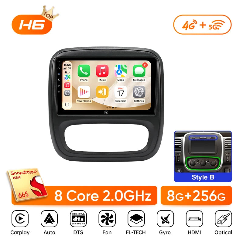 Autoradio CarPlay Renault Trafic 3 et Opel Vivaro B (2014-2018) – Écran 9 pouces, sans fil, vue 24
