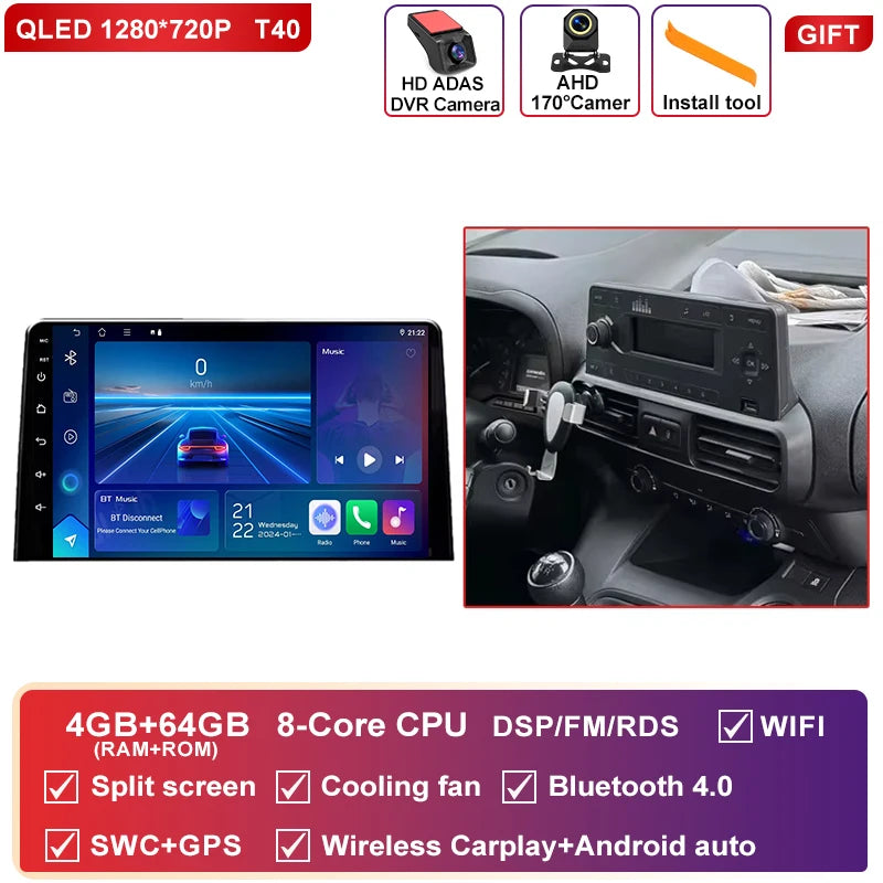 Autoradio CarPlay Citroën Berlingo, Peugeot Partner et Opel Combo (2019-2021) – Écran 10 pouces, jusqu'à 12 Go + 256 Go, vue 43