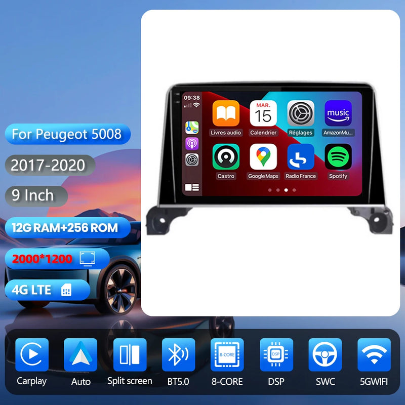 Autoradio CarPlay Peugeot 3008 et 5008 (2017-2020) – Écran 9 pouces, Android 16, vue 10