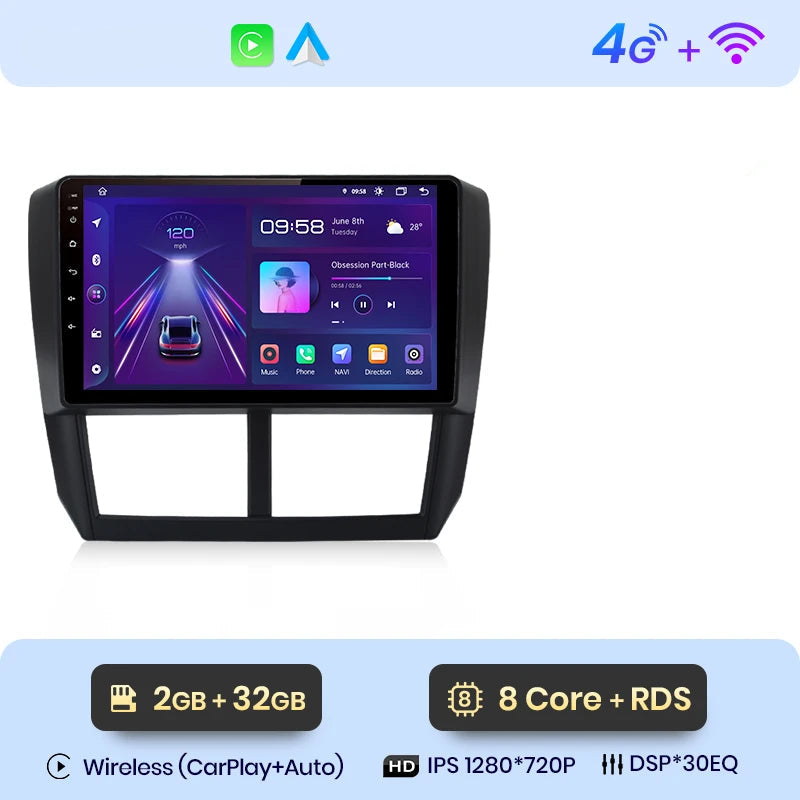 Autoradio Subaru Impreza Android 12 – CarPlay sans fil 8 cœurs + DSP 30EQ
