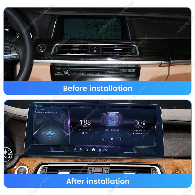 Écran BMW Série 7 F01 F02 vue de face, dalle QLED installée