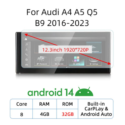 Becquet Voiture Autoradio Android 12,3'' Audi A4 A5 Q5 B9