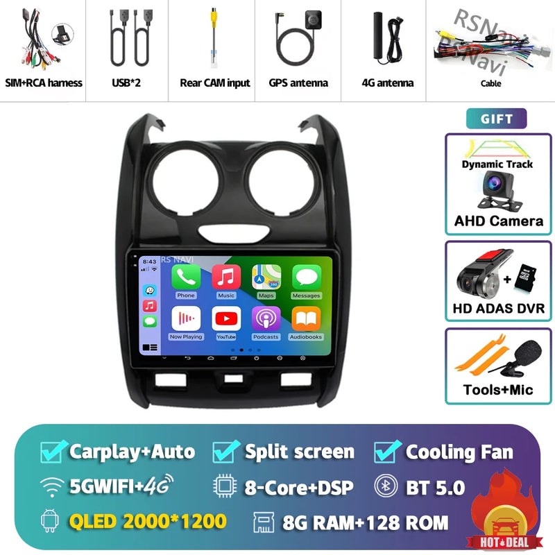Autoradio CarPlay Dacia Duster (2015-2021) – Écran 9 pouces, Android 16, jusqu'à 16 Go + 512 Go, vue 32