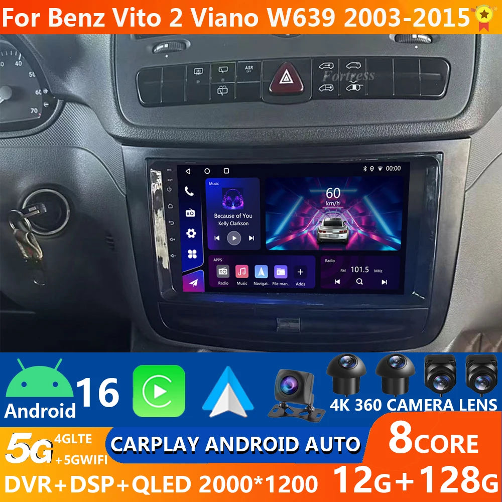 Autoradio CarPlay Mercedes Vito Viano W639 (2003-2015) – Écran QLED 10 pouces