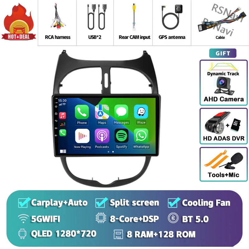 Autoradio CarPlay Peugeot 206, 206 SW et 206 CC – Écran 9 pouces, Android 16, vue 14