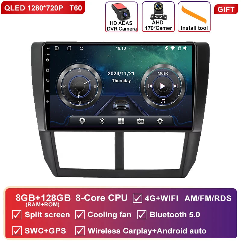 Autoradio CarPlay Subaru Forester SH (2007-2013) et Impreza GH GE (2007-2011) – Écran QLED 9 pouces, vue 44