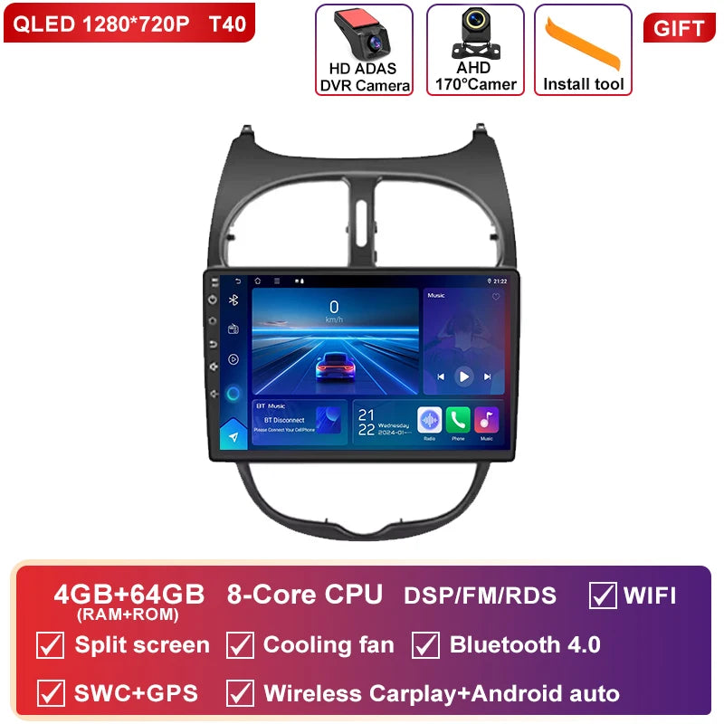 Autoradio CarPlay Peugeot 206, 206 CC et 206 SW (2000-2008) – Écran QLED 9 pouces, jusqu'à 12 Go + 256 Go, vue 41