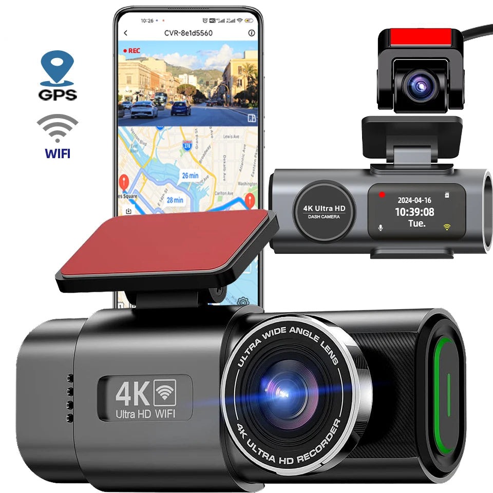 Dashcam 4K HDR WiFi GPS – Double caméra avant arrière Sony + SD 128 Go + kit 24h