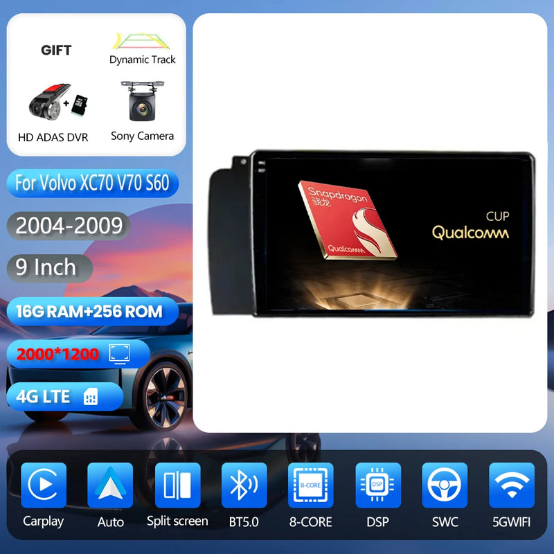 Autoradio CarPlay Volvo XC70, V70 et S60 (2004-2009) – Écran 9 pouces, jusqu'à 16 Go + 256 Go, vue 10