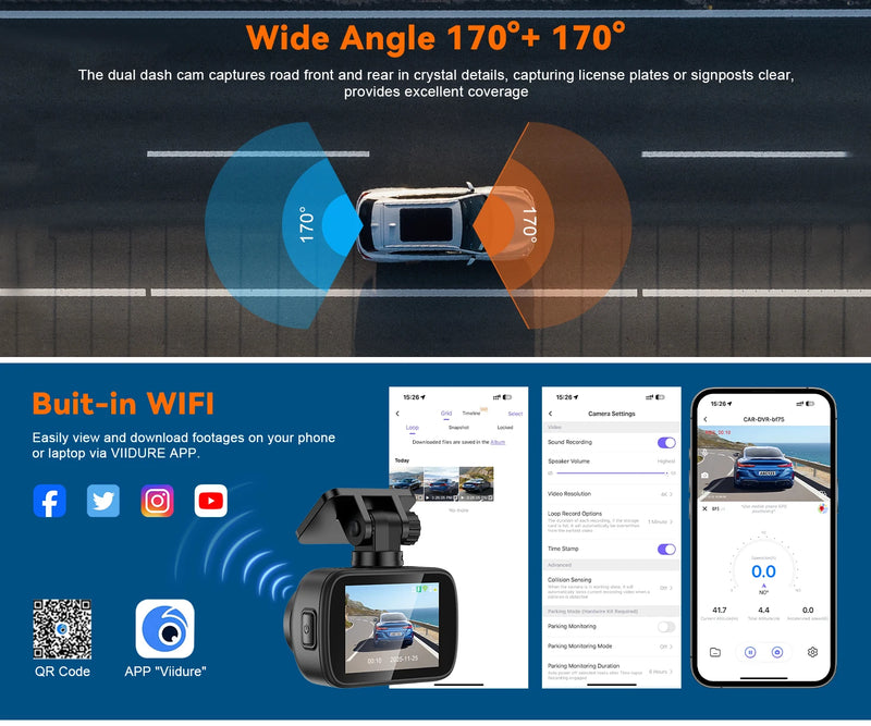 Dashcam 4K Avant et Arrière 4K – Écran 2 Pouces, Wi-Fi, GPS en Option, vue 8
