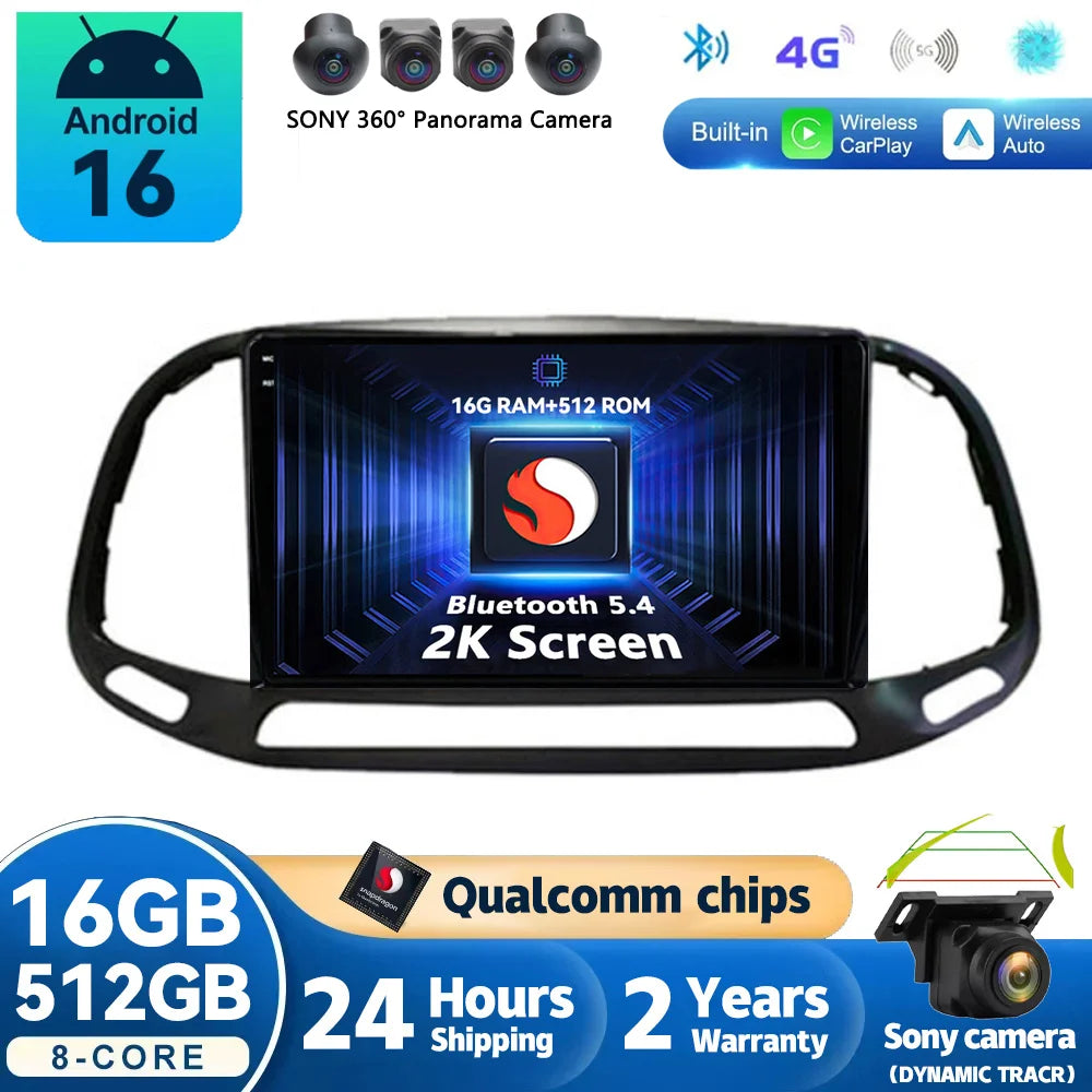 Autoradio CarPlay Fiat Doblo (2015-2019) – Écran 9 pouces, jusqu'à 12 Go + 256 Go