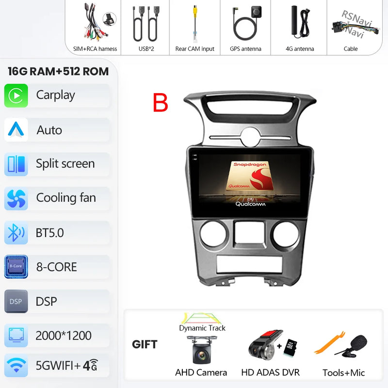 Autoradio CarPlay Kia Carens UN (2006-2012) – Écran 9 pouces, console type B, vue 33