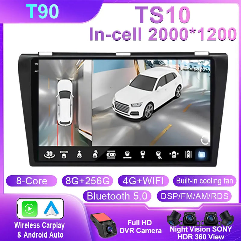 Autoradio CarPlay Mazda 3 (2004-2009) – Écran 9 pouces sans fil, 4G, jusqu'à 12 Go + 256 Go, vue 9