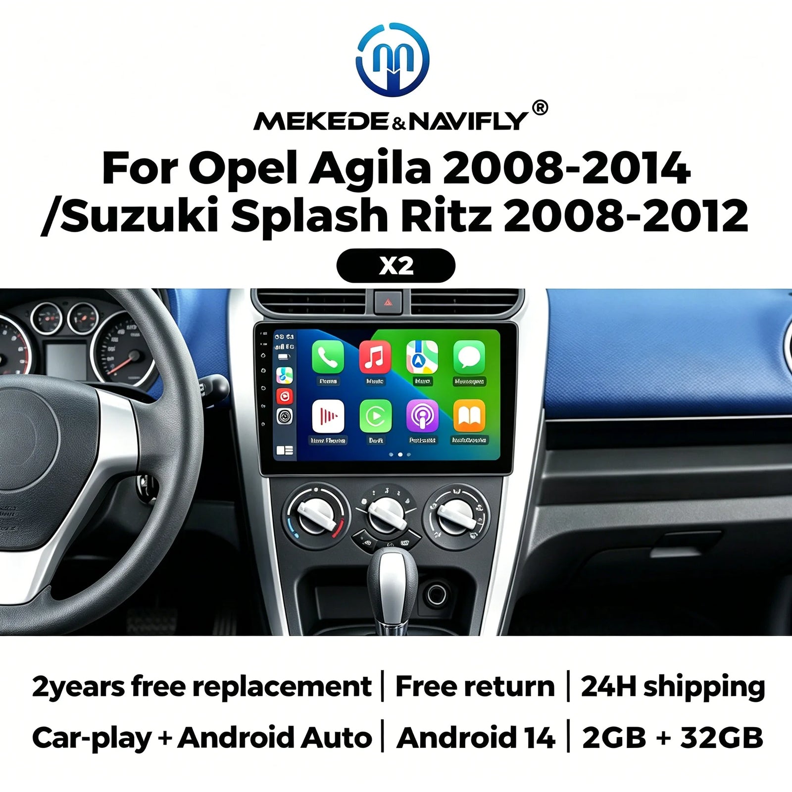 Autoradio CarPlay Opel Agila (2008-2014) et Suzuki Splash (2008-2012) – Écran 9 pouces
