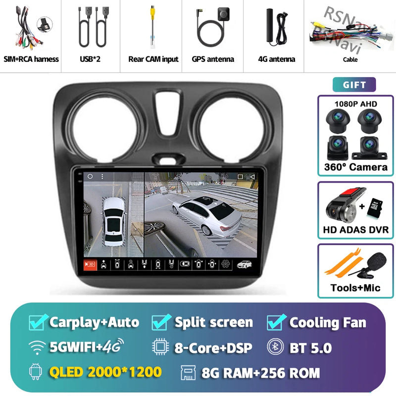 Autoradio CarPlay Renault Lodgy et Dacia Dokker (2012-2021) – Écran 9 pouces, Android 16, vue 9