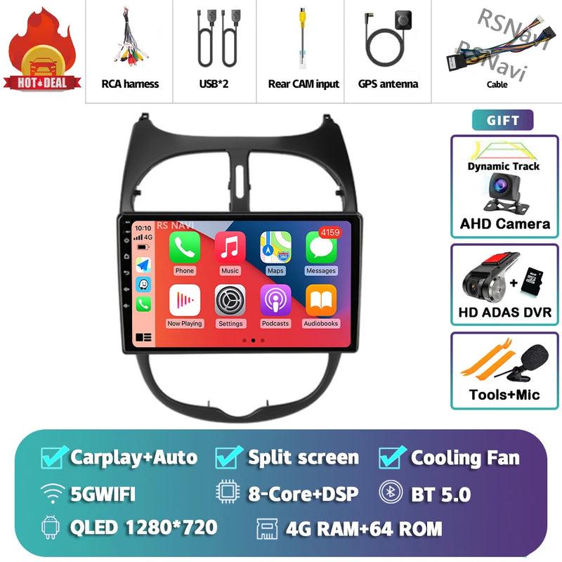 Autoradio CarPlay Peugeot 206, 206 SW et 206 CC – Écran 9 pouces, Android 16, vue 20