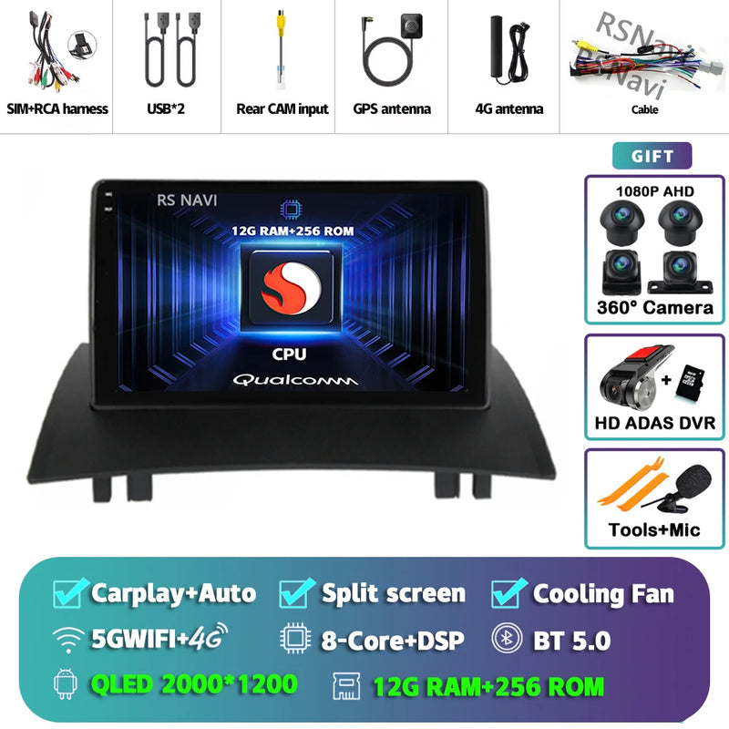 Autoradio CarPlay Renault Mégane 2 (2002-2009) – Écran 9 pouces, jusqu'à 16 Go + 512 Go, vue 41