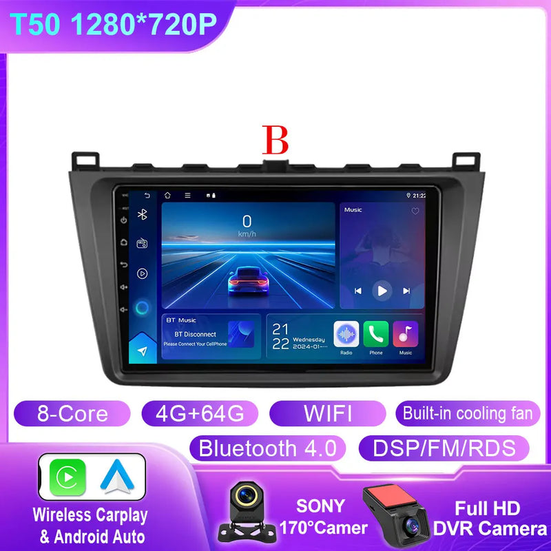 Autoradio CarPlay Mazda 6 GH (2008-2012) – Écran 9 pouces, jusqu'à 12 Go + 256 Go, vue 12