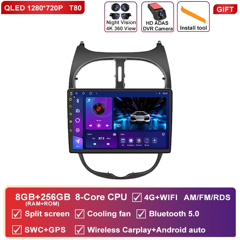 Autoradio CarPlay Peugeot 206, 206 CC et 206 SW (2000-2008) – Écran QLED 9 pouces, jusqu'à 12 Go + 256 Go, vue 44