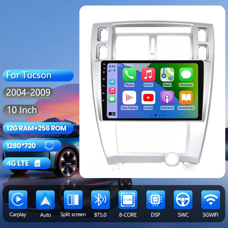 Autoradio CarPlay Hyundai Tucson (2004-2009) – Écran 10 pouces, jusqu'à 16 Go + 256 Go, vue 32