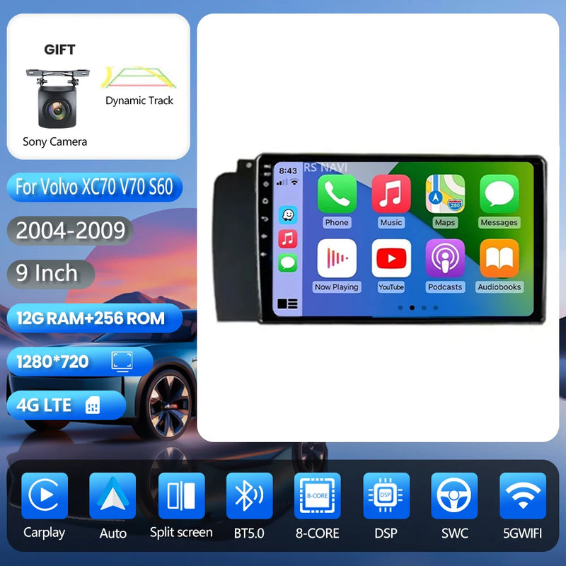 Autoradio CarPlay Volvo XC70, V70 et S60 (2004-2009) – Écran 9 pouces, jusqu'à 16 Go + 256 Go, vue 8