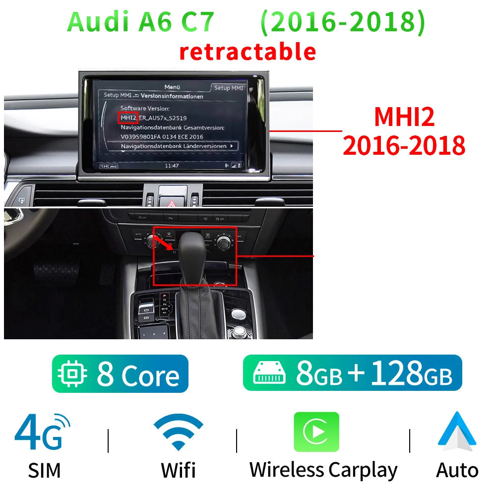 carplay audi a6 c7 MHI2 2016–2018 avec 8 Go RAM et 128 Go de mémoire