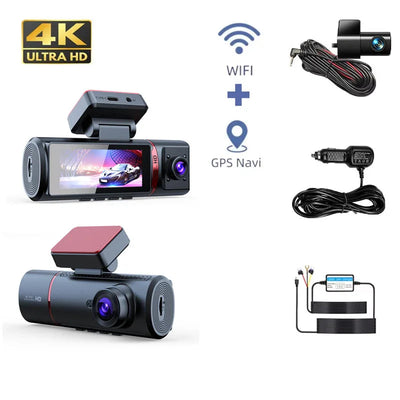 dash cam voiture sans fil 4K – Triple caméra avant/intérieur/arrière + GPS WiFi 128 Go