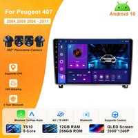Autoradio CarPlay Peugeot 407 (2004-2011) – Écran 9 pouces, option écran 2K, jusqu'à 12 Go + 256 Go