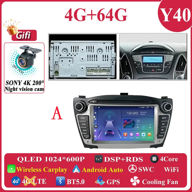 Autoradio CarPlay Hyundai ix35 (2009-2015) – Écran 7 pouces à boutons, jusqu'à 8 Go + 256 Go, vue 45