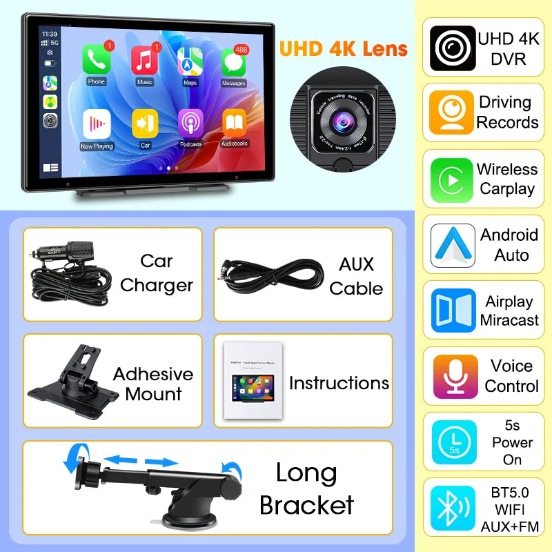 Écran CarPlay Portable 10,1 Pouces – Sans Fil, Dashcam 4K en Option, vue 31