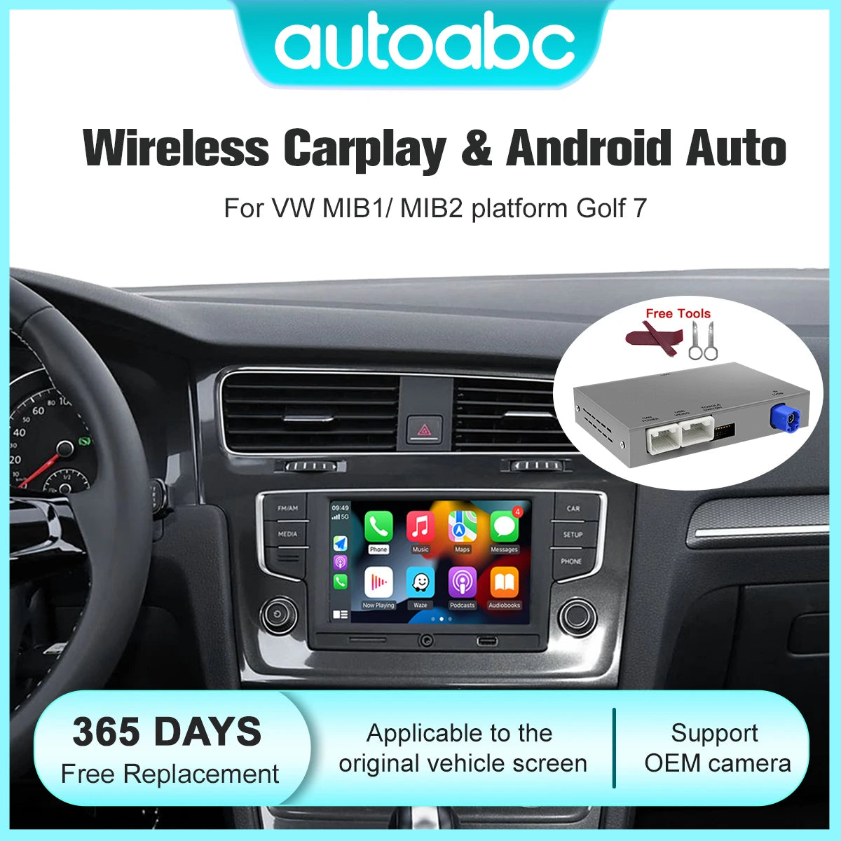 Boîtier CarPlay Volkswagen Golf 7, Passat B8, Tiguan – MIB et MIB2, écran d'origine conservé