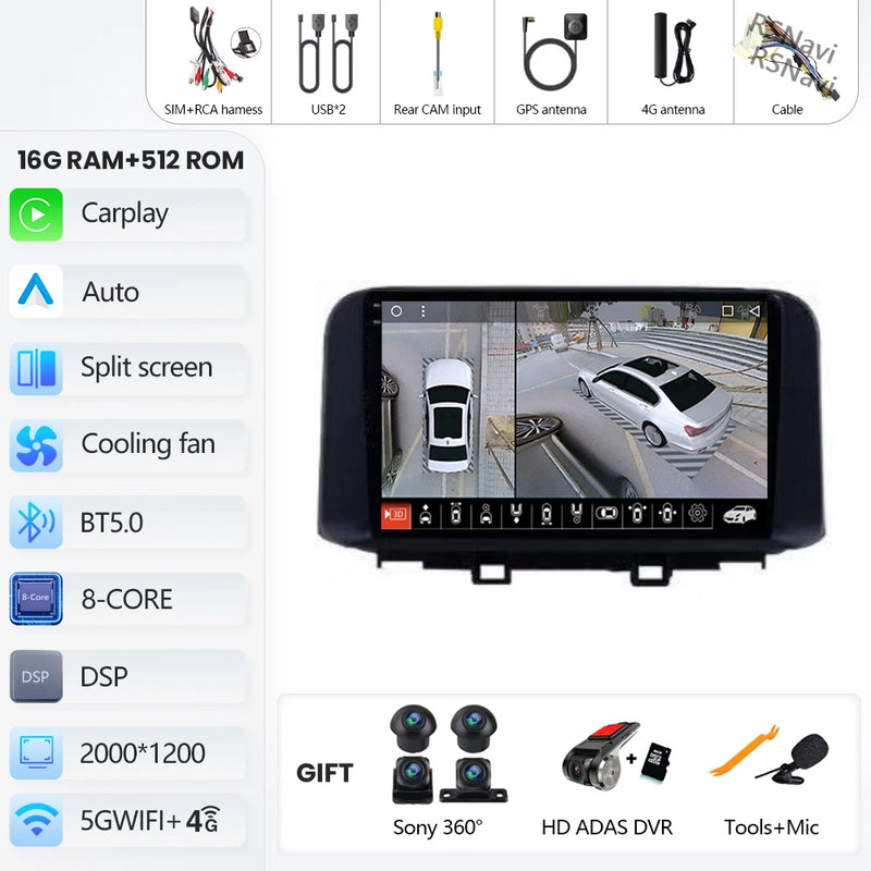 Autoradio CarPlay Hyundai Kona (2018-2022) – Écran 9 pouces, jusqu'à 16 Go + 512 Go, vue 11