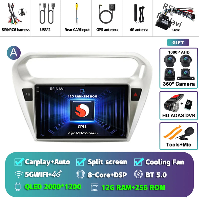 Autoradio CarPlay Peugeot 301 et Citroën C-Elysée (2012-2016) – Écran QLED, Android 16, vue 44