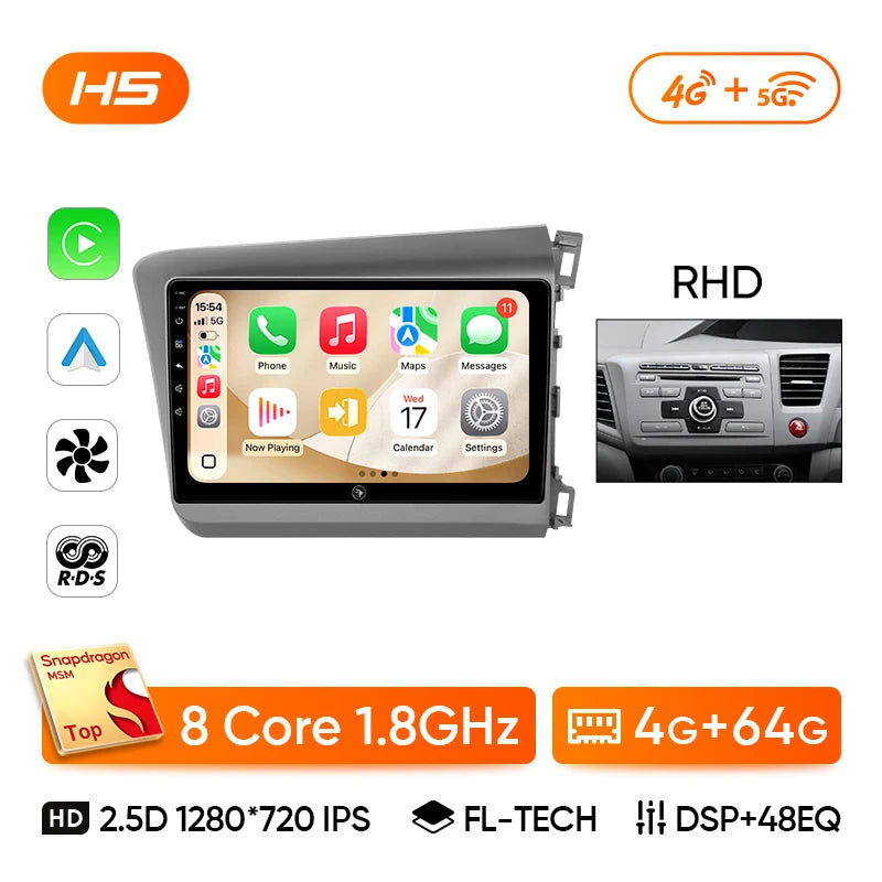 Autoradio CarPlay Honda Civic 9 (2012-2016) – Écran 9 pouces IPS, jusqu'à 8 Go + 256 Go, vue 34
