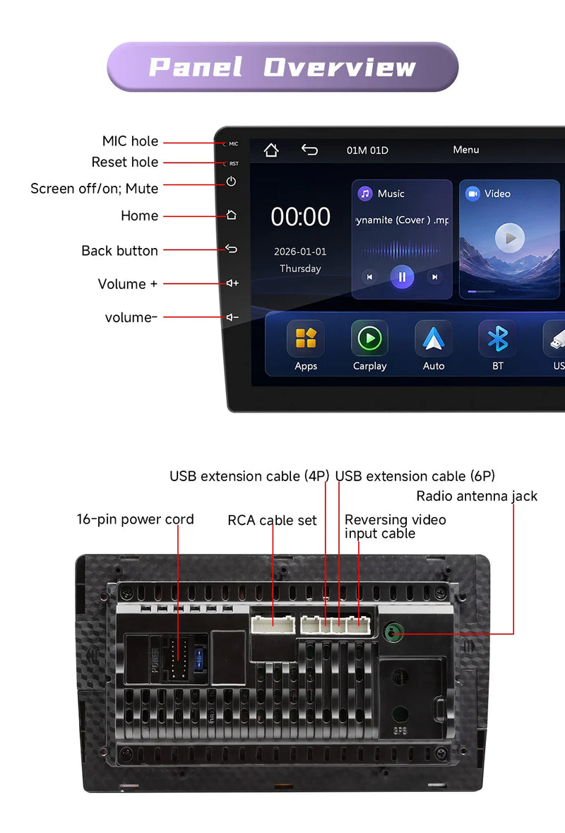 Autoradio CarPlay 2 DIN Universel – Écran 9 ou 10,1 Pouces, Filaire, Caméra en Option, vue 23