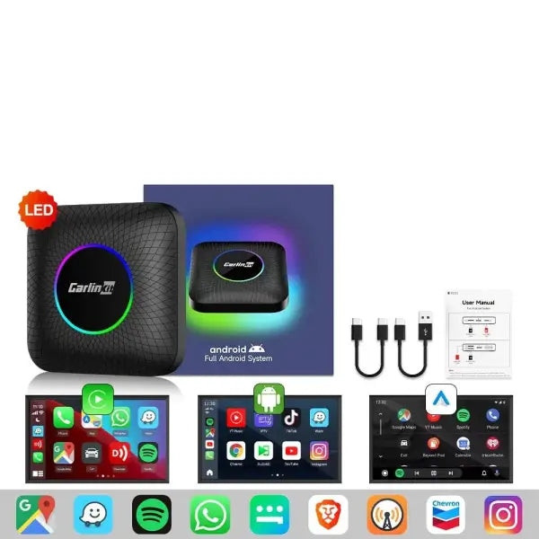 Adaptateur CarPlay Sans Fil Android 13 – Boîtier avec Anneau LED RGB, Bluetooth 5.0