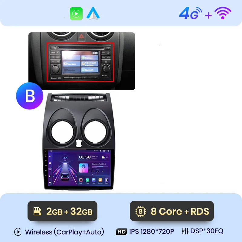 Autoradio 2 DIN Nissan Qashqai J10 8 cœurs DSP