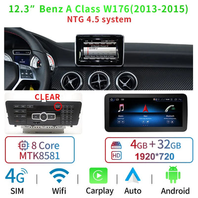 Autoradio Android 12,3'' pour Mercedes Classe A, CLA, GLA