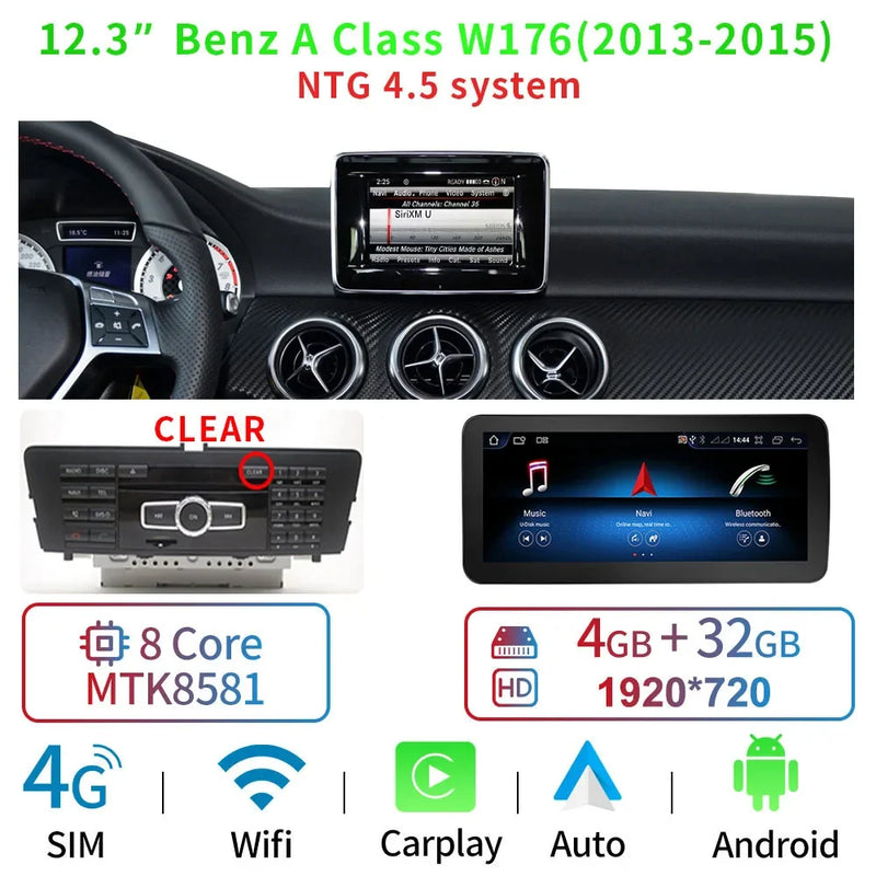 Autoradio CarPlay Mercedes Classe A W176, CLA C117, GLA X156 (2013-2018) – Écran 12,3 pouces, 4G, vue 30
