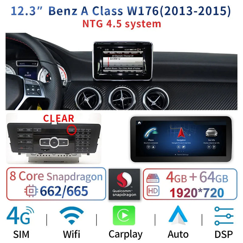 Autoradio CarPlay Mercedes Classe A W176, CLA C117, GLA X156 (2013-2018) – Écran 12,3 pouces, 4G, vue 35
